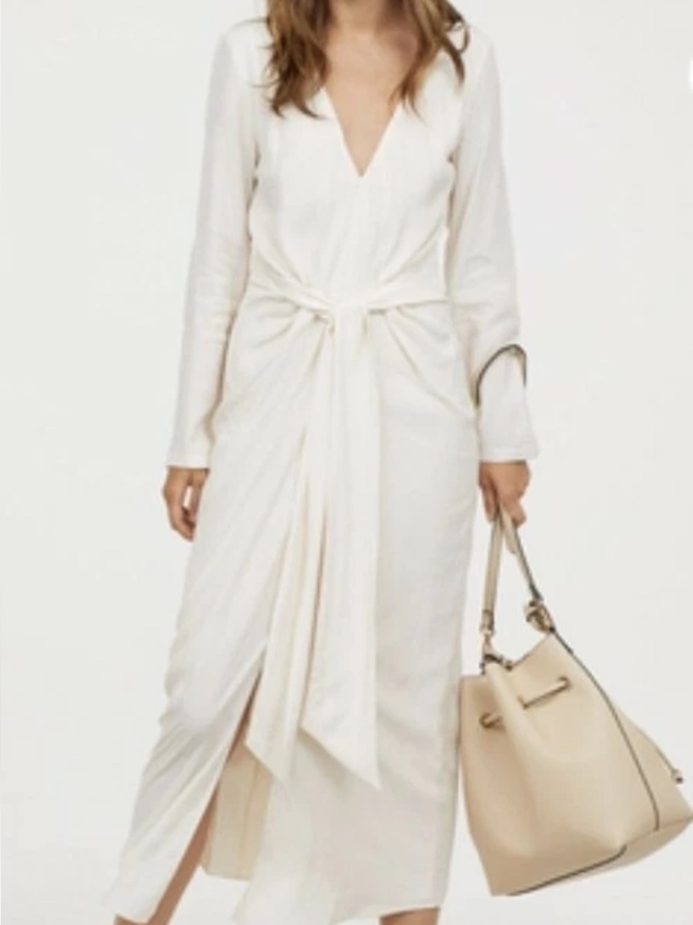 H&M Cream Wrap-Front Midi Dress